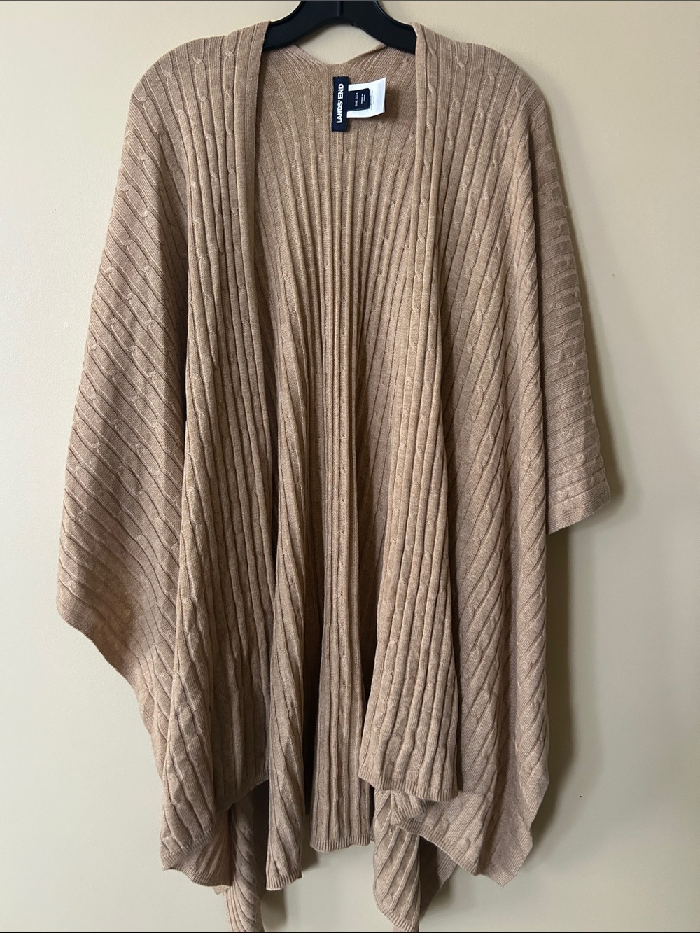 Lands' End Ribbed Open-Front Poncho in Camel